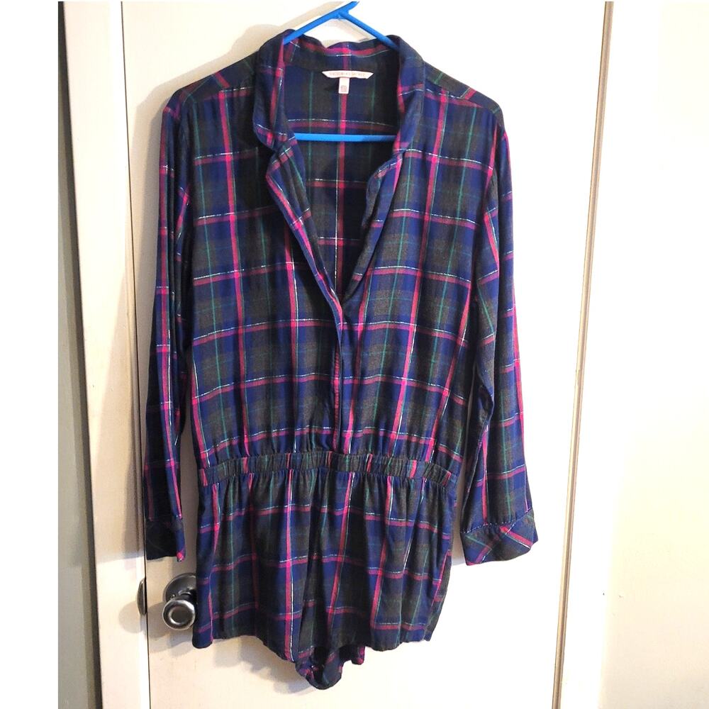 Victorias Secret Plaid Romper Sleepwear Cozycore Loungewear Fall Medium - Picture 2 of 15